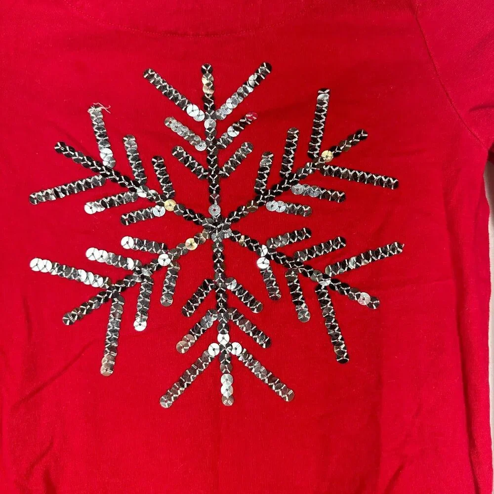 Gymboree Girls Red Sequin Snowflake Cotton Long Sleeve Dress Size 7